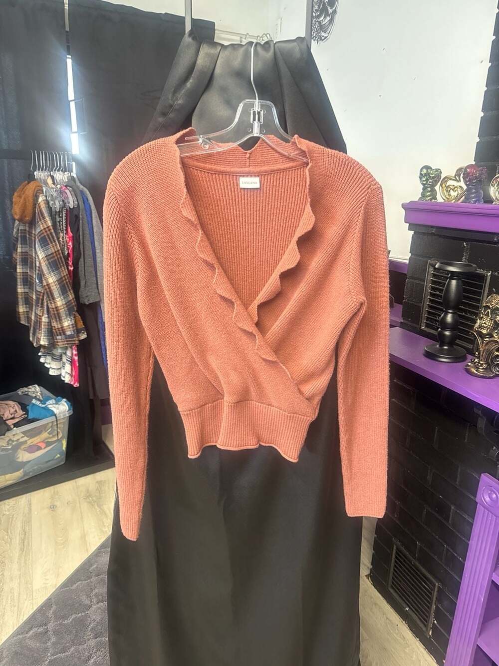 LASCANA Ribbed Wrap Sweater with Ruffle Neckline Size 4/6